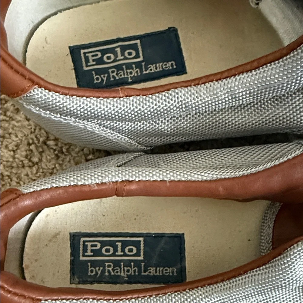 Polo by Ralph Lauren Men's Gray Sneakers with Brown Accents - Picture 4 of 5